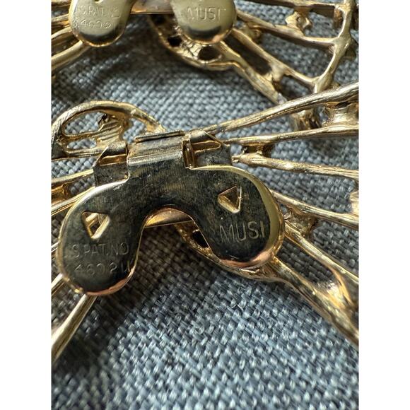 Musi Vtg Rhinestone Shoe Bow Clip Set Gold Tone Old Hollywood Cocktail Wedding - Picture 4 of 5